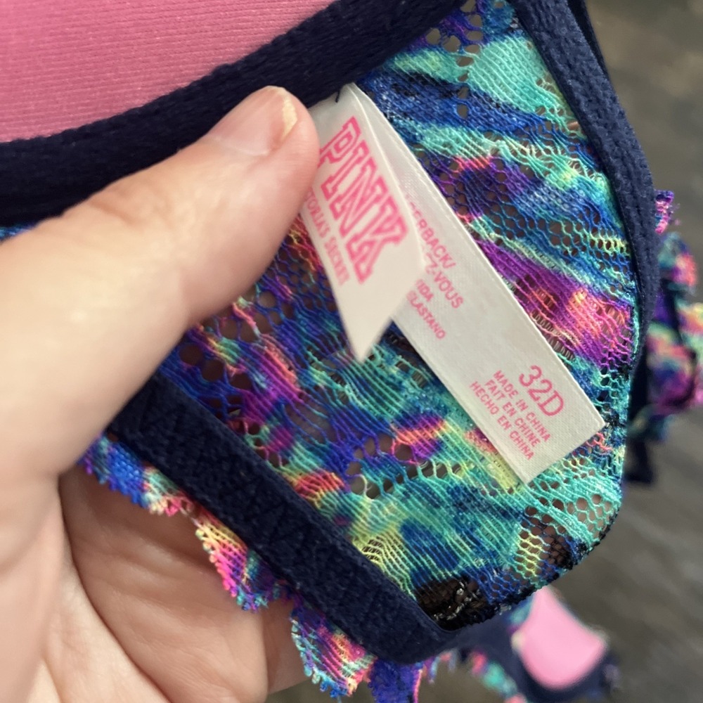 Victoria's Secret PINK The Date Front Close Light Push-Up Bra 32D Neon Print 030 - Picture 7 of 7